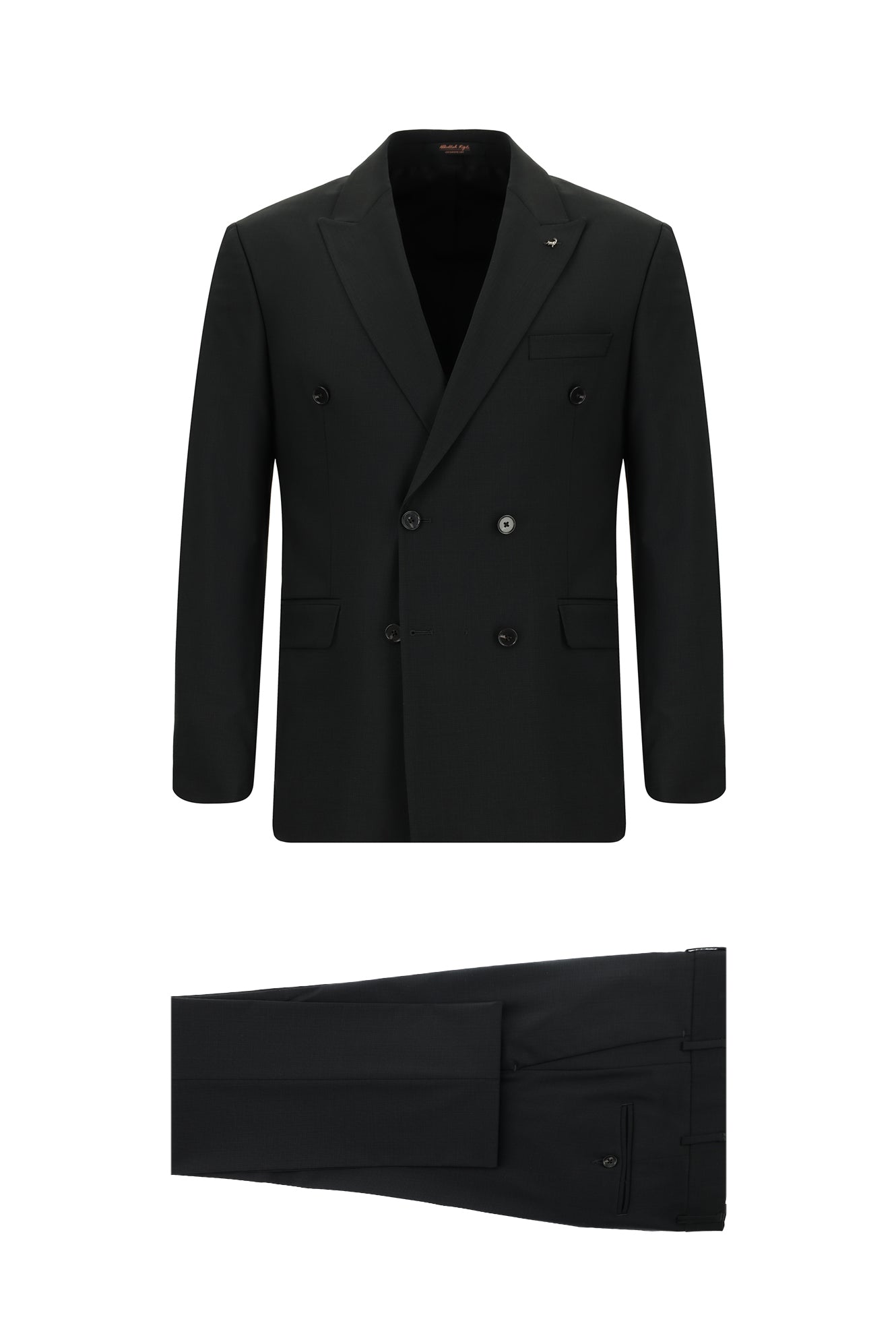 Siyah Regular Fit Yünlü Kuşgözü Kruvaze Takım Elbise