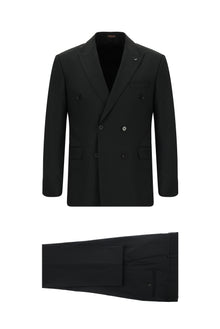 Siyah Regular Fit Yünlü Kuşgözü Kruvaze Takım Elbise