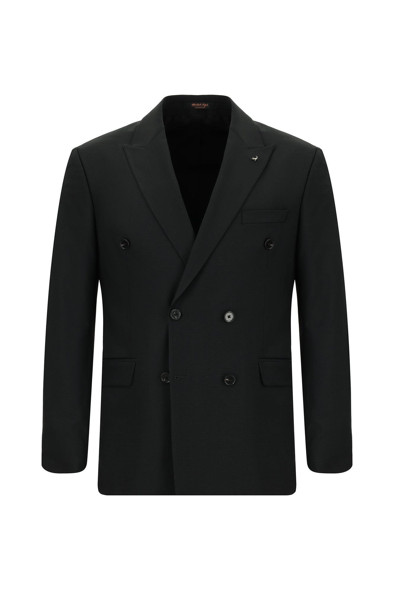 Siyah Slim Fit Dar Kesim Yünlü Kuşgözü Kruvaze Takım Elbise