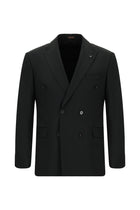 Siyah Slim Fit Dar Kesim Yünlü Kuşgözü Kruvaze Takım Elbise