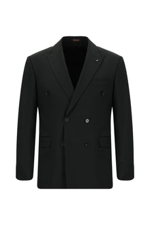 Siyah Slim Fit Dar Kesim Yünlü Kuşgözü Kruvaze Takım Elbise