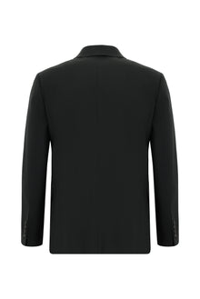 Siyah Slim Fit Dar Kesim Yünlü Kuşgözü Kruvaze Takım Elbise