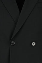 Siyah Slim Fit Dar Kesim Yünlü Kuşgözü Kruvaze Takım Elbise