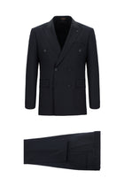 Koyu Lacivert Slim Fit Dar Kesim Yünlü Kuşgözü Kruvaze Takım Elbise
