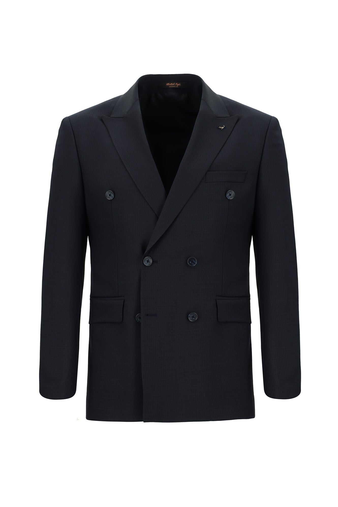 Koyu Lacivert Slim Fit Dar Kesim Yünlü Kuşgözü Kruvaze Takım Elbise
