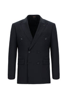 Koyu Lacivert Slim Fit Dar Kesim Yünlü Kuşgözü Kruvaze Takım Elbise