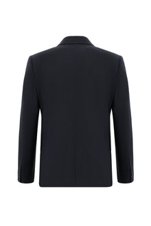 Koyu Lacivert Slim Fit Dar Kesim Yünlü Kuşgözü Kruvaze Takım Elbise