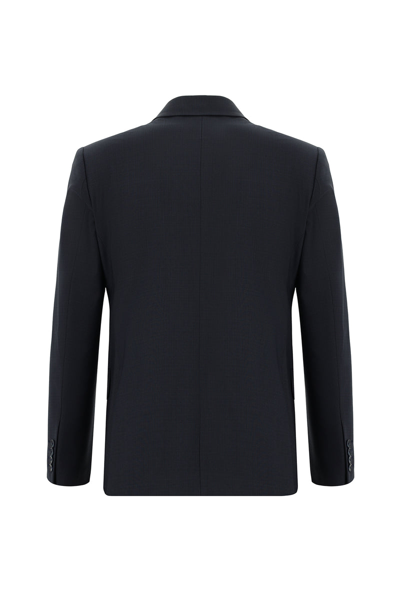 Koyu Lacivert Slim Fit Dar Kesim Yünlü Kuşgözü Kruvaze Takım Elbise