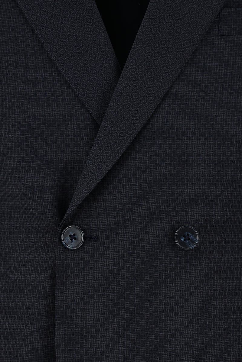 Koyu Lacivert Regular Fit Yünlü Kuşgözü Kruvaze Takım Elbise