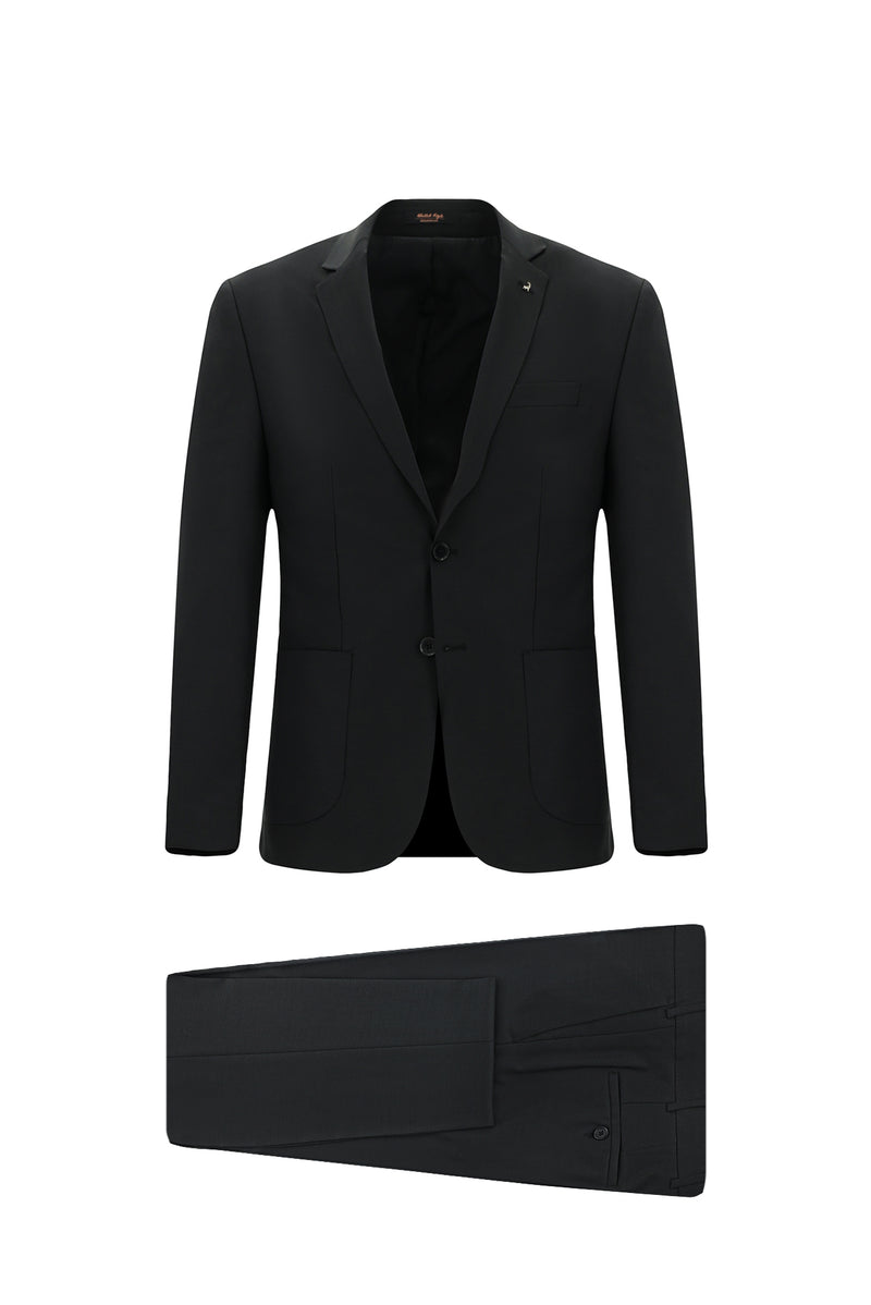 Siyah Super Slim Fit Ekstra Dar Kesim Desenli Spor Yünlü Takım Elbise
