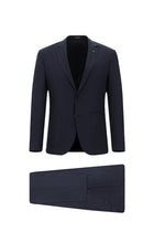Koyu Lacivert Super Slim Fit Ekstra Dar Kesim Desenli Spor Yünlü Takım Elbise
