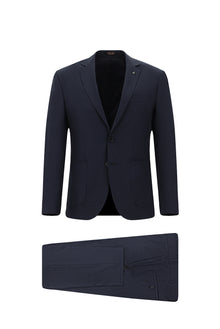 Koyu Lacivert Super Slim Fit Ekstra Dar Kesim Desenli Spor Yünlü Takım Elbise