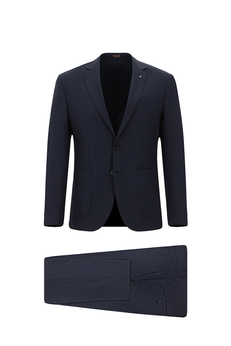 Koyu Lacivert Super Slim Fit Ekstra Dar Kesim Desenli Spor Yünlü Takım Elbise
