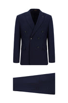 Koyu Lacivert Slim Fit Dar Kesim Yünlü Kruvaze Takım Elbise