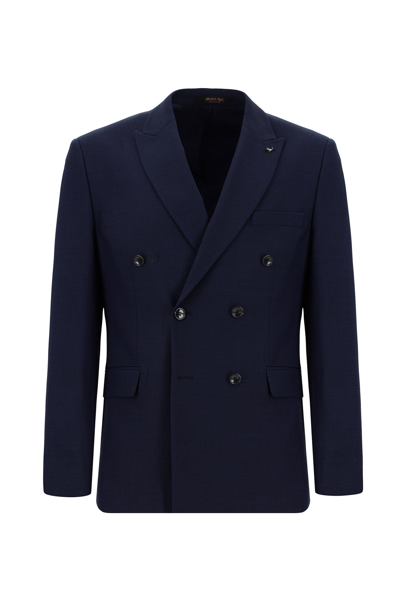 Koyu Lacivert Slim Fit Dar Kesim Yünlü Kruvaze Takım Elbise