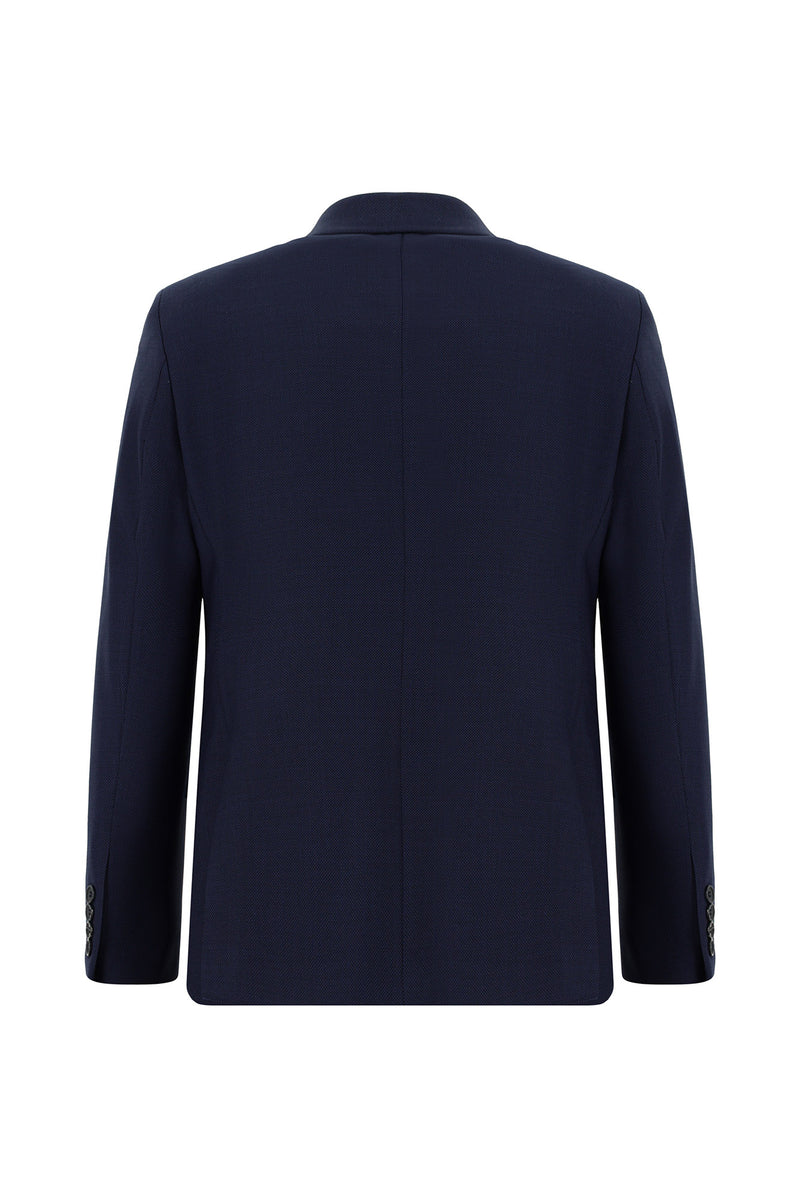 Koyu Lacivert Slim Fit Dar Kesim Yünlü Kruvaze Takım Elbise