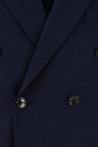 Koyu Lacivert Slim Fit Dar Kesim Yünlü Kruvaze Takım Elbise