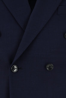 Koyu Lacivert Slim Fit Dar Kesim Yünlü Kruvaze Takım Elbise