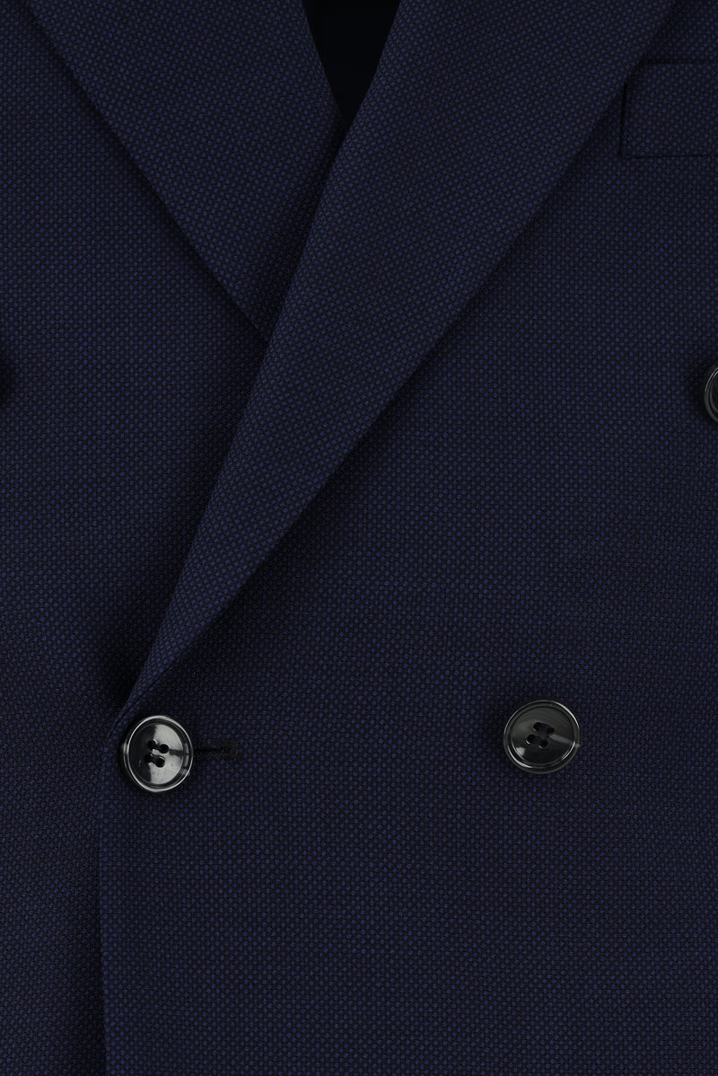 Koyu Lacivert Slim Fit Dar Kesim Yünlü Kruvaze Takım Elbise
