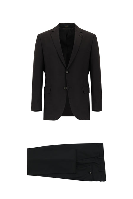 Koyu Kahve Relaxed Fit Rahat Kesim Yünlü Desenli Kombinli Takım Elbise