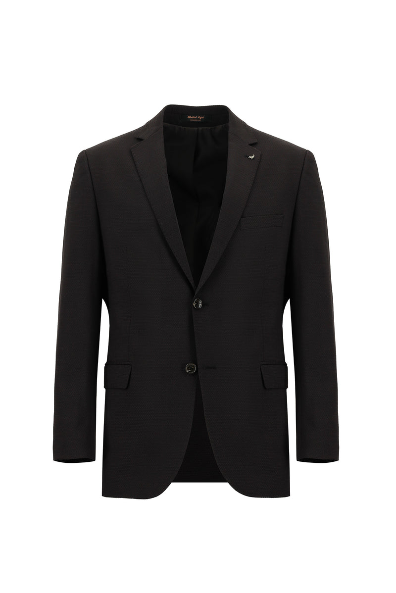 Koyu Kahve Regular Fit Yünlü Desenli Kombinli Takım Elbise