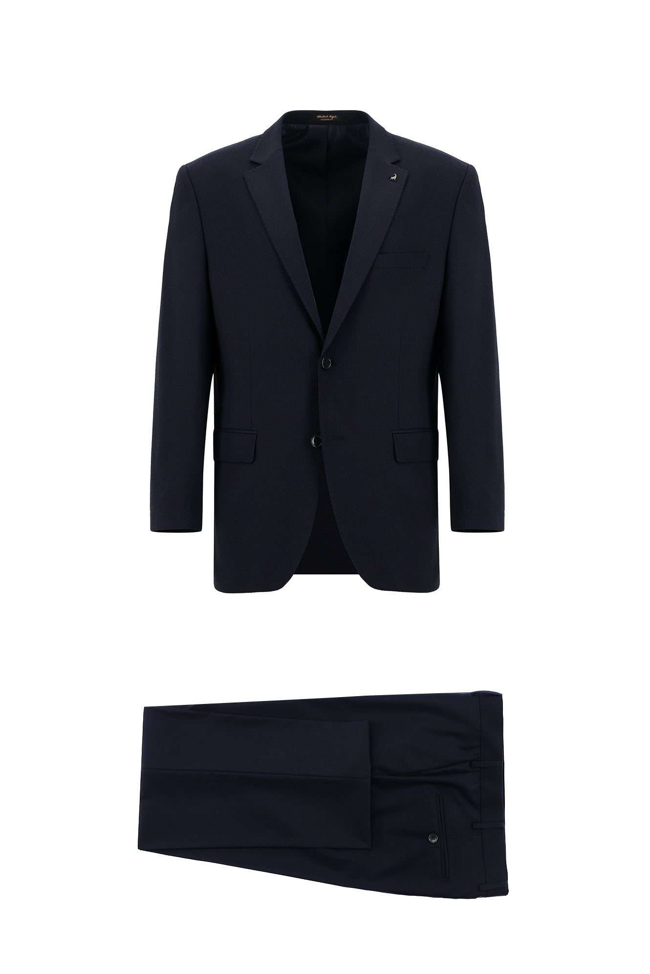 Koyu Lacivert Regular Fit Yünlü Desenli Kombinli Takım Elbise