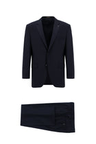 Koyu Lacivert Regular Fit Yünlü Desenli Kombinli Takım Elbise