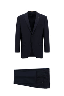 Koyu Lacivert Regular Fit Yünlü Desenli Kombinli Takım Elbise