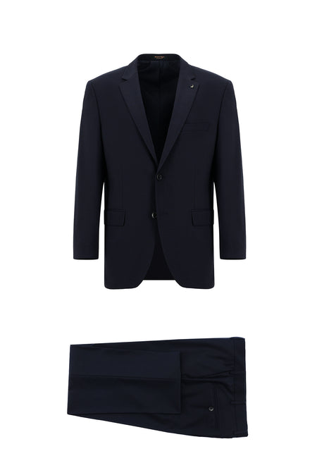 Koyu Lacivert Regular Fit Yünlü Desenli Kombinli Takım Elbise