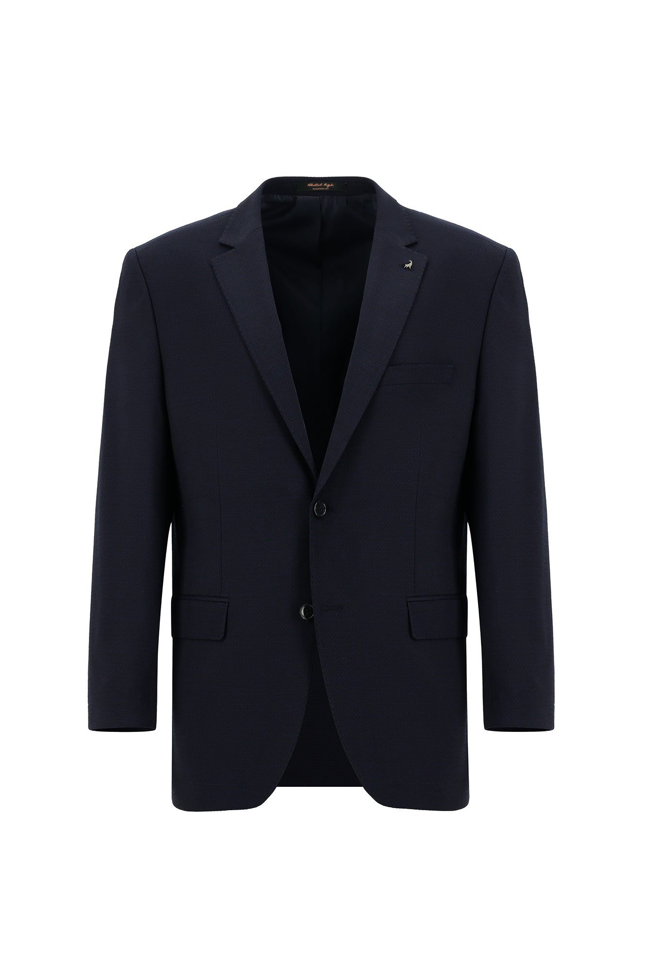 Koyu Lacivert Regular Fit Yünlü Desenli Kombinli Takım Elbise