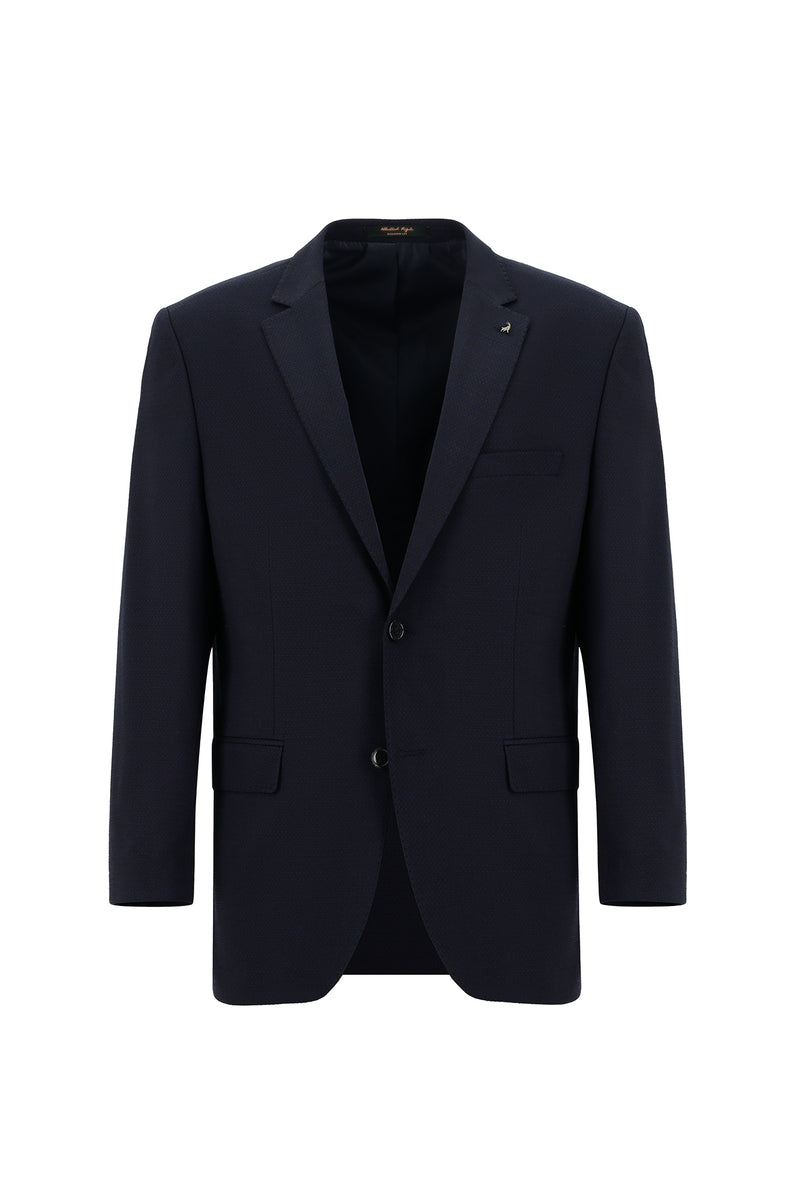 Koyu Lacivert Regular Fit Yünlü Desenli Kombinli Takım Elbise