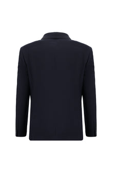 Koyu Lacivert Regular Fit Yünlü Desenli Kombinli Takım Elbise