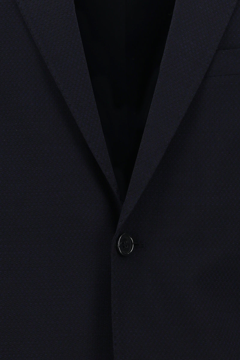 Koyu Lacivert Relaxed Fit Rahat Kesim Yünlü Desenli Kombinli Takım Elbise