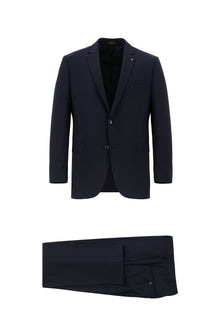 Koyu Lacivert 4 Drop Relaxed Fit Rahat Kesim Yünlü Desenli Kombinli Tak?m Elbise-Abdullah Ki??l?