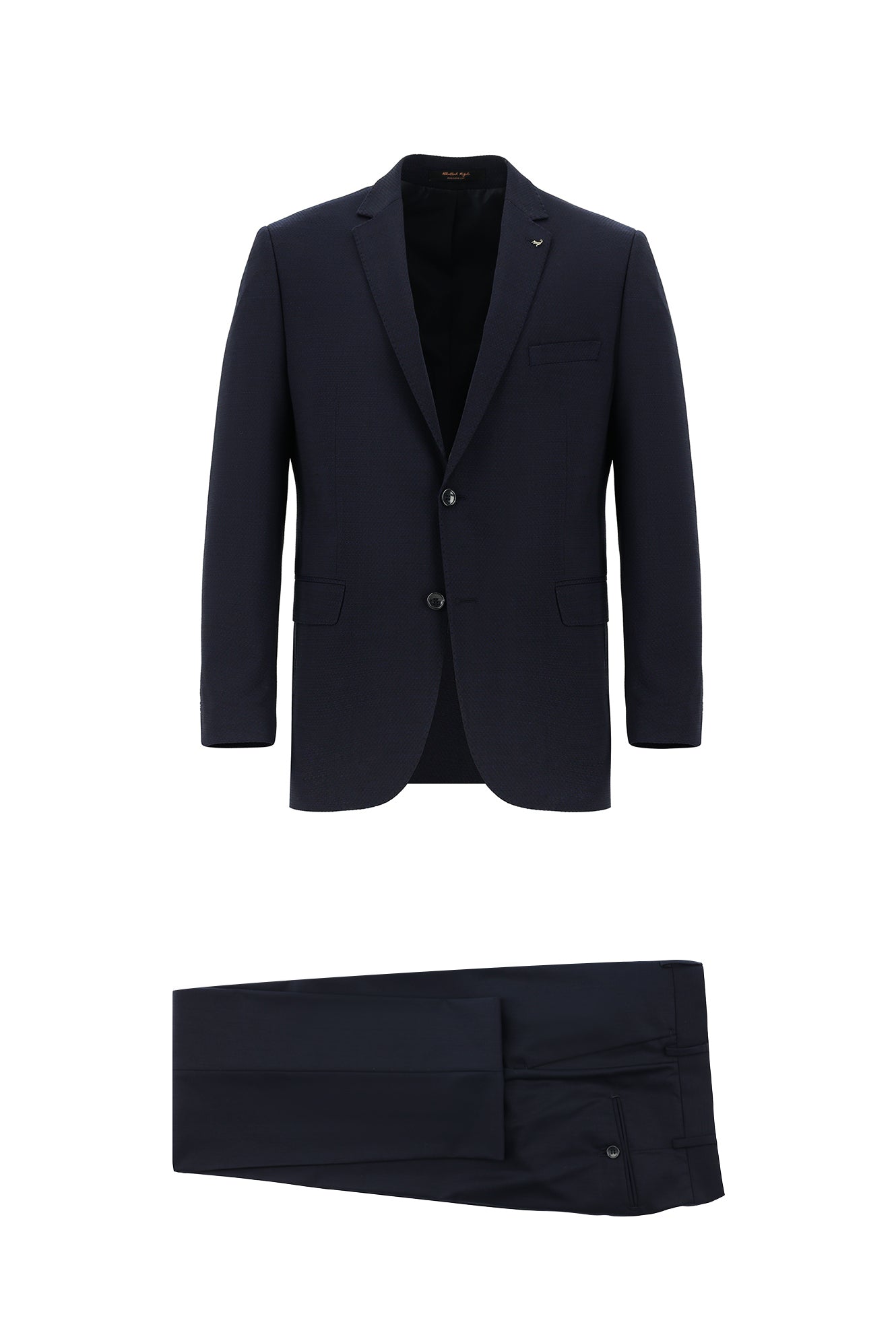 Koyu Lacivert Relaxed Fit Rahat Kesim Yünlü Desenli Kombinli Takım Elbise