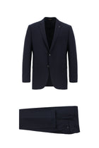 Koyu Lacivert Relaxed Fit Rahat Kesim Yünlü Desenli Kombinli Takım Elbise