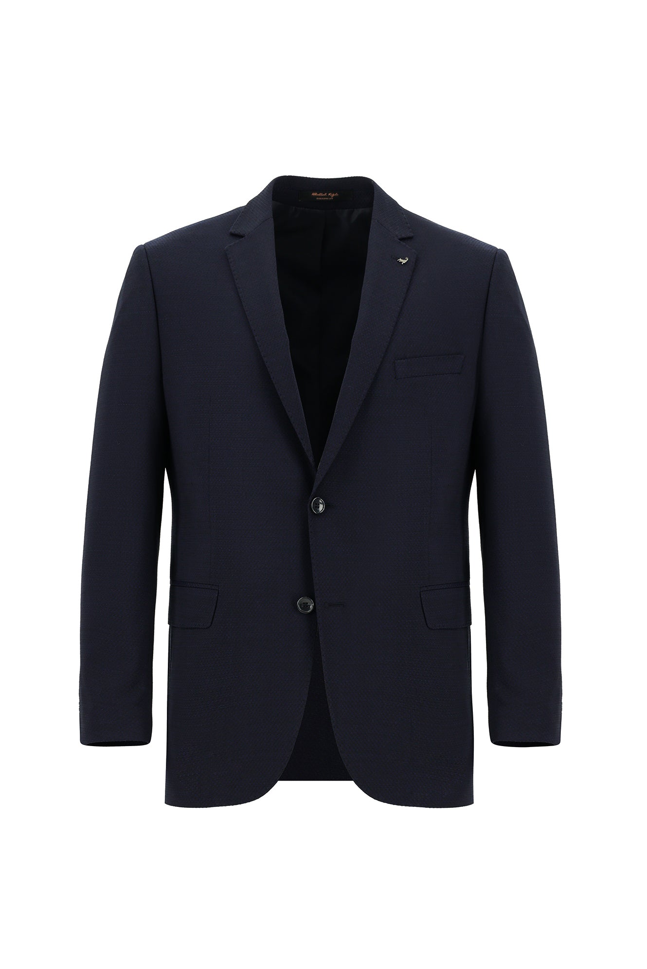 Koyu Lacivert Relaxed Fit Rahat Kesim Yünlü Desenli Kombinli Takım Elbise