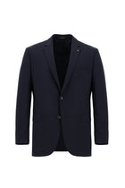 Koyu Lacivert Relaxed Fit Rahat Kesim Yünlü Desenli Kombinli Takım Elbise