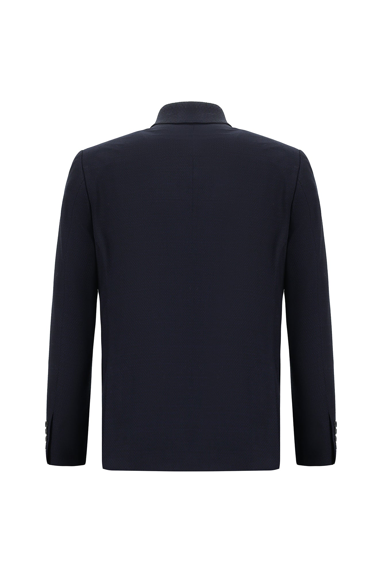 Koyu Lacivert Relaxed Fit Rahat Kesim Yünlü Desenli Kombinli Takım Elbise