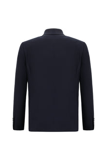 Koyu Lacivert Relaxed Fit Rahat Kesim Yünlü Desenli Kombinli Takım Elbise