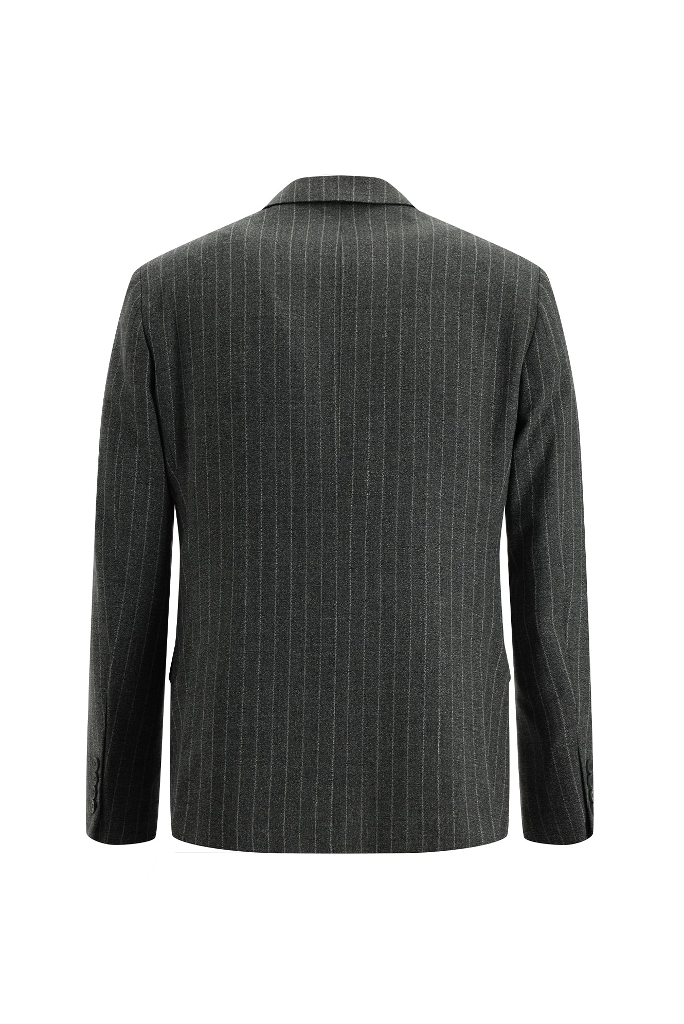 Orta Füme Regular Fit Kruvaze Çizgili Yün Takım Elbise