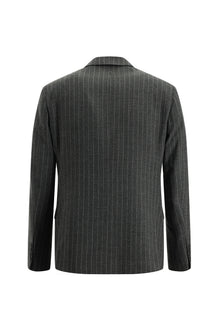 Orta Füme Regular Fit Kruvaze Çizgili Yün Takım Elbise