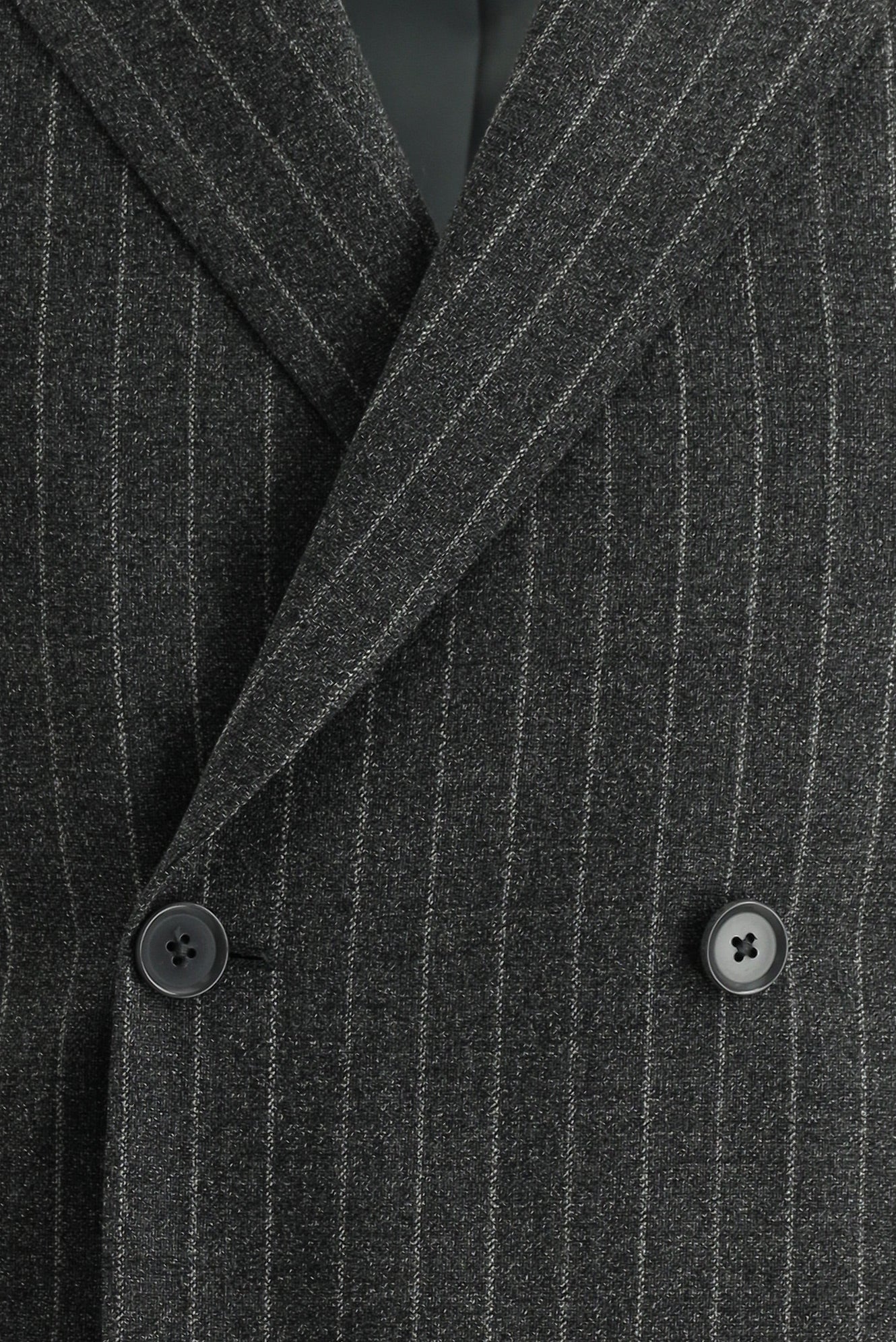 Orta Füme Regular Fit Kruvaze Çizgili Yün Takım Elbise