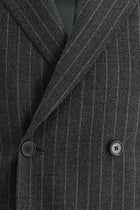 Orta Füme Regular Fit Kruvaze Çizgili Yün Takım Elbise