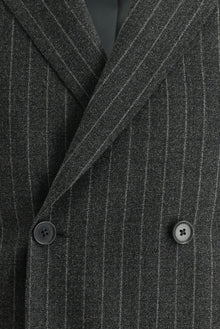 Orta Füme Regular Fit Kruvaze Çizgili Yün Takım Elbise