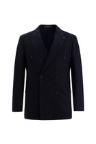 Orta Lacivert 7 Drop Slim Fit Dar Kesim Kruvaze Çizgili Yün Tak?m Elbise-Abdullah Ki??l?