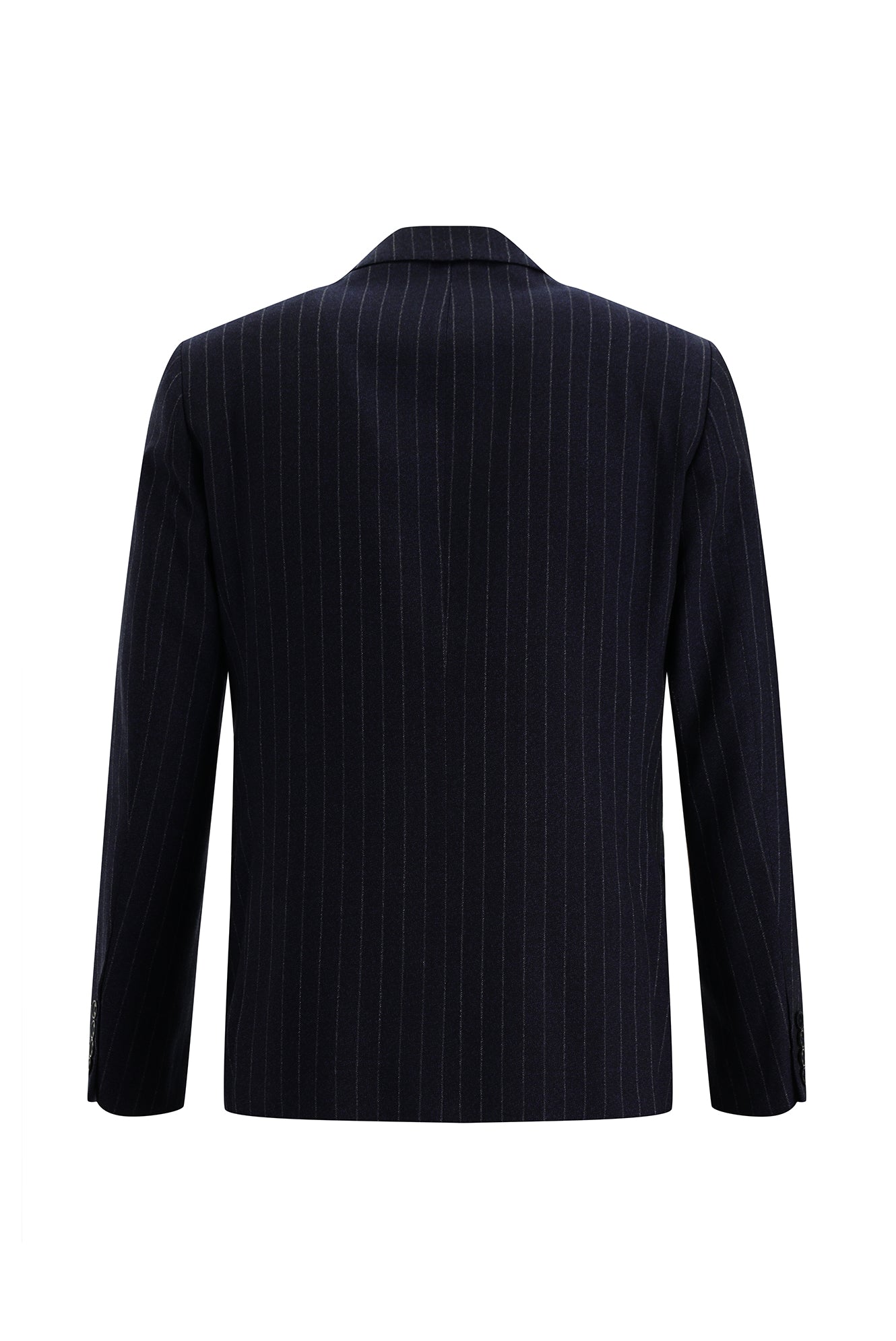 Orta Lacivert 7 Drop Slim Fit Dar Kesim Kruvaze Çizgili Yün Tak?m Elbise-Abdullah Ki??l?