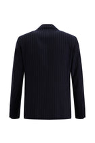 Orta Lacivert 7 Drop Slim Fit Dar Kesim Kruvaze Çizgili Yün Tak?m Elbise-Abdullah Ki??l?