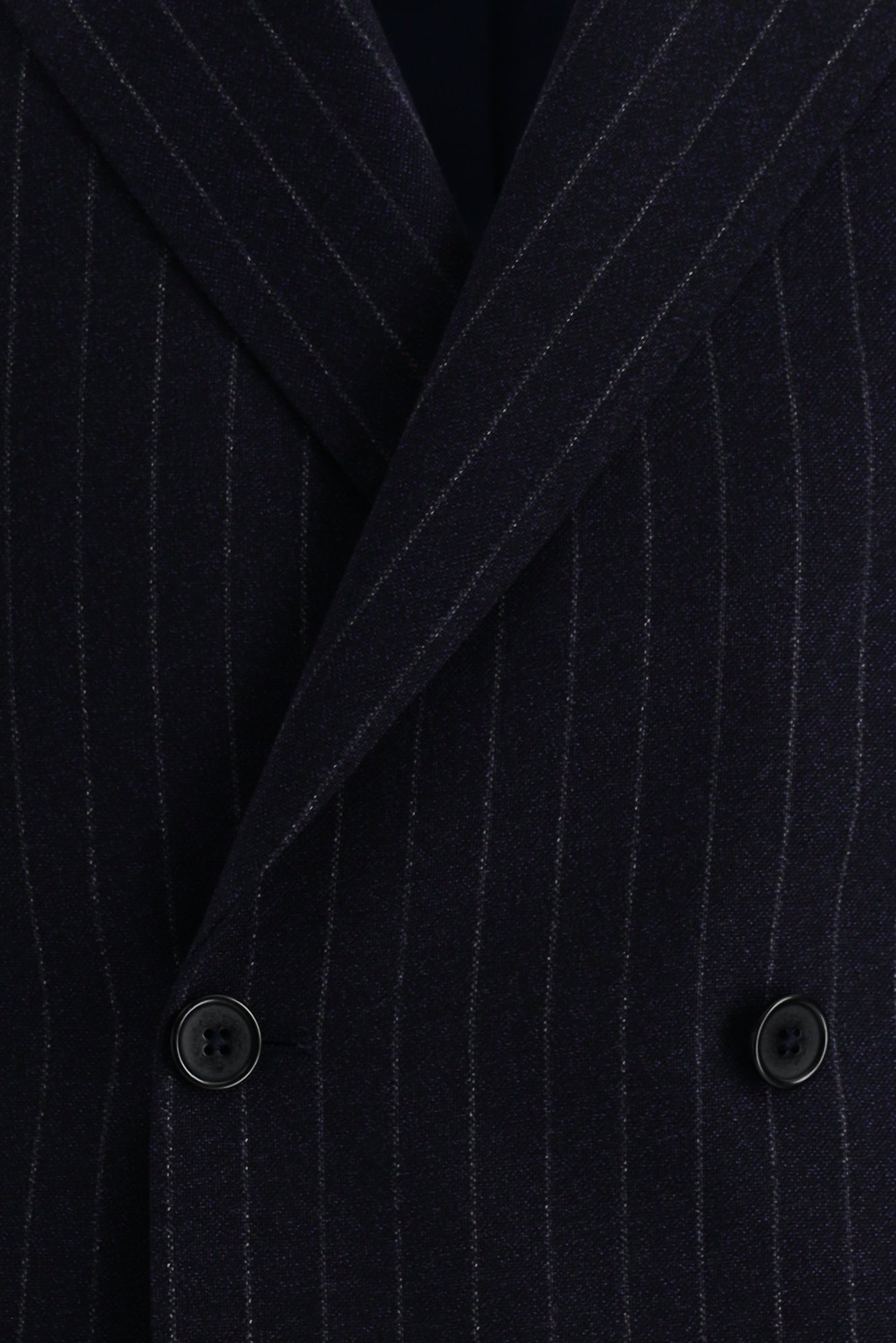 Orta Lacivert 7 Drop Slim Fit Dar Kesim Kruvaze Çizgili Yün Tak?m Elbise-Abdullah Ki??l?