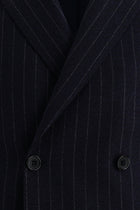Orta Lacivert 7 Drop Slim Fit Dar Kesim Kruvaze Çizgili Yün Tak?m Elbise-Abdullah Ki??l?